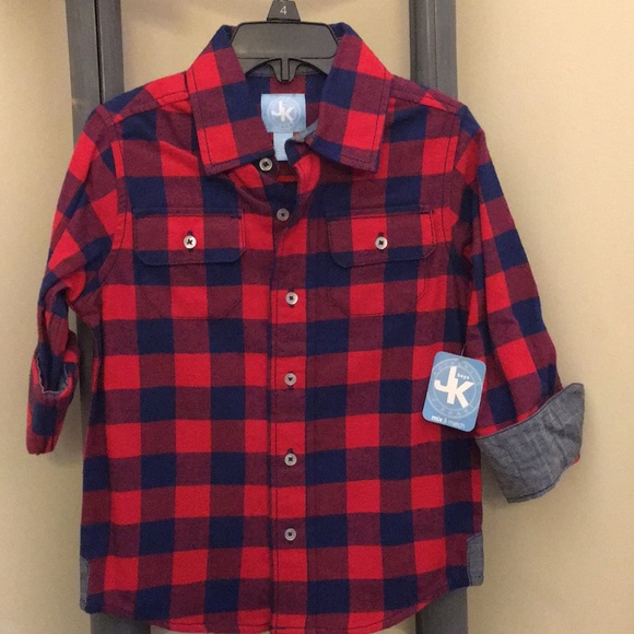 NWT-Boys Buffalo Plaid Button-up Shirt - Picture 1 of 12